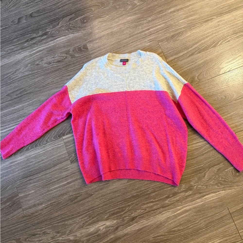 Vince Camuto Pink and Gray Crew Neck Sweater